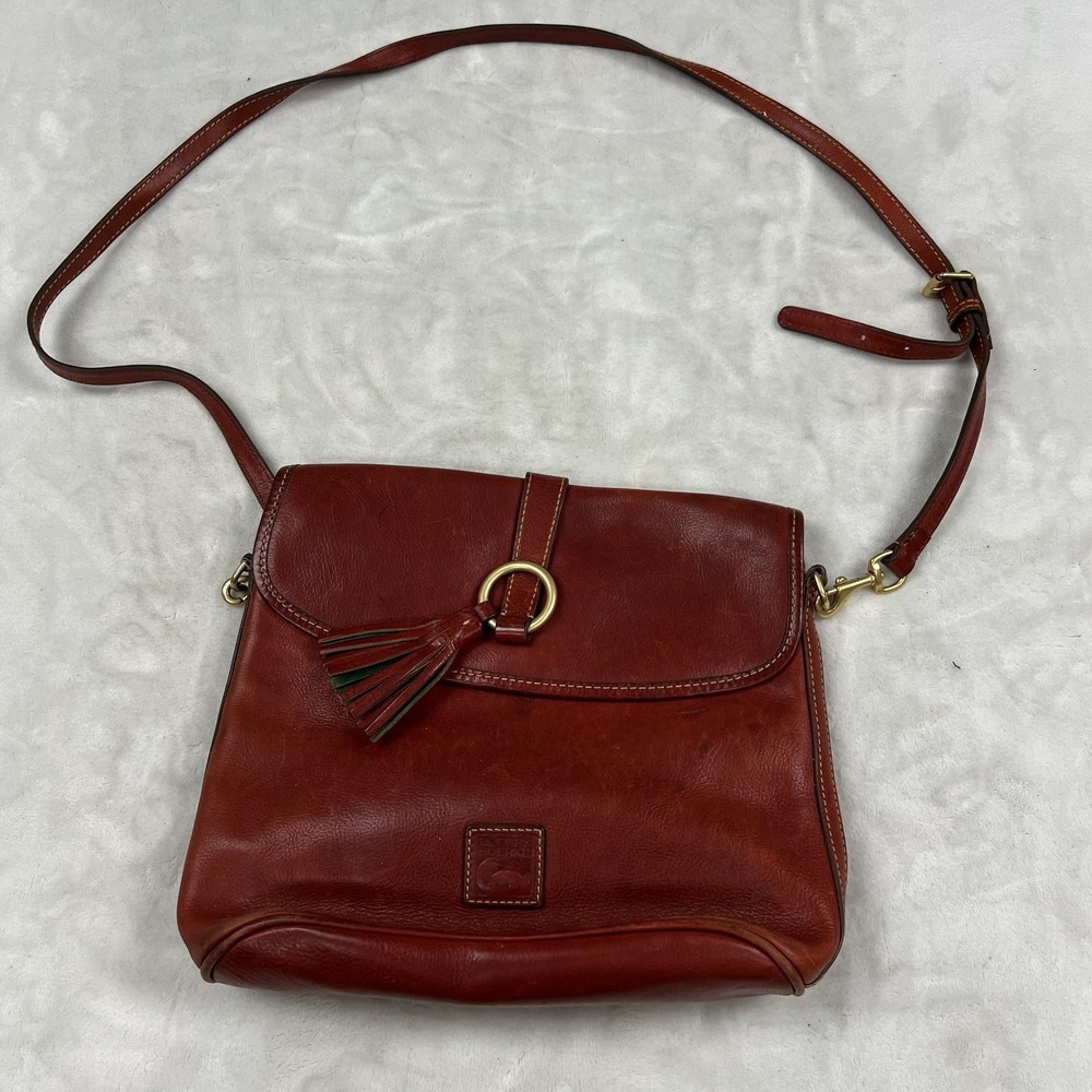 Dooney & Bourke Crossbody Bag Womens Medium Ginger Leather Tassel Flap C4